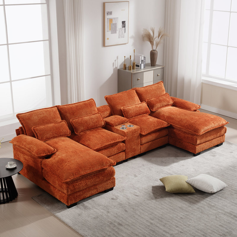 Canapé modulaire rembourré Elthorin, Chenille orange brûlé