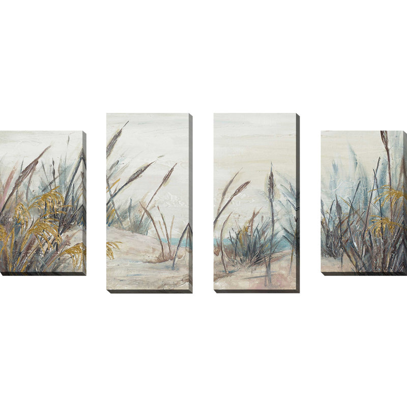 Tall Beach Grass - ensemble de 4 peintures sur toile tendue, H 38 po x l 72 po x P 1,5 po
