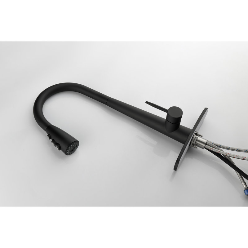 Robinet de cuisine escamotable - Acier inoxydable, arche haute, poignée simple, performance stable, rouille noir mat