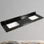 Lavabo de comptoir rectangulaire encastré en céramique noir mat 66 po x P 22 po avec double comptoir et comptoir de 4 po. Dosseret en H et trous de robinet pré-percés