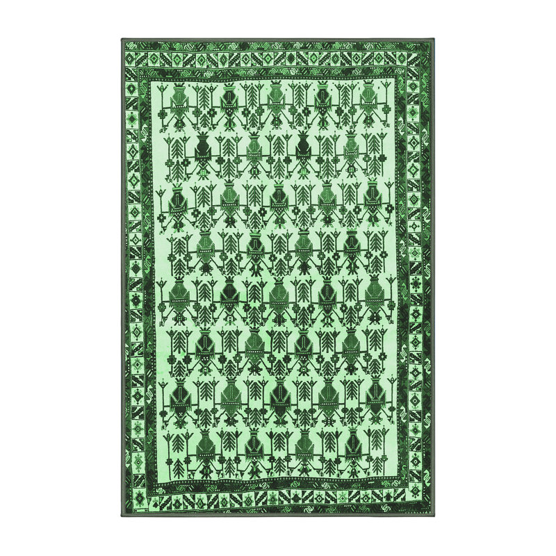Tapis traditionnel vert émeraude 641, Rectangle 7 pi x 10 pi