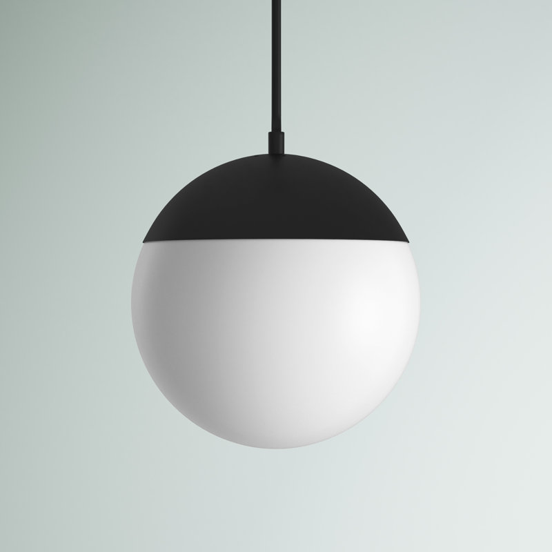 Luminaire suspendu simple à intensité variable 1 lumière Yearby Yearby, H 65 po x l 10 po x P 10 po, Blanc givré, Noir