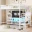 Lit mezzanine double en métal avec meuble télé et garde-robe - Blanc