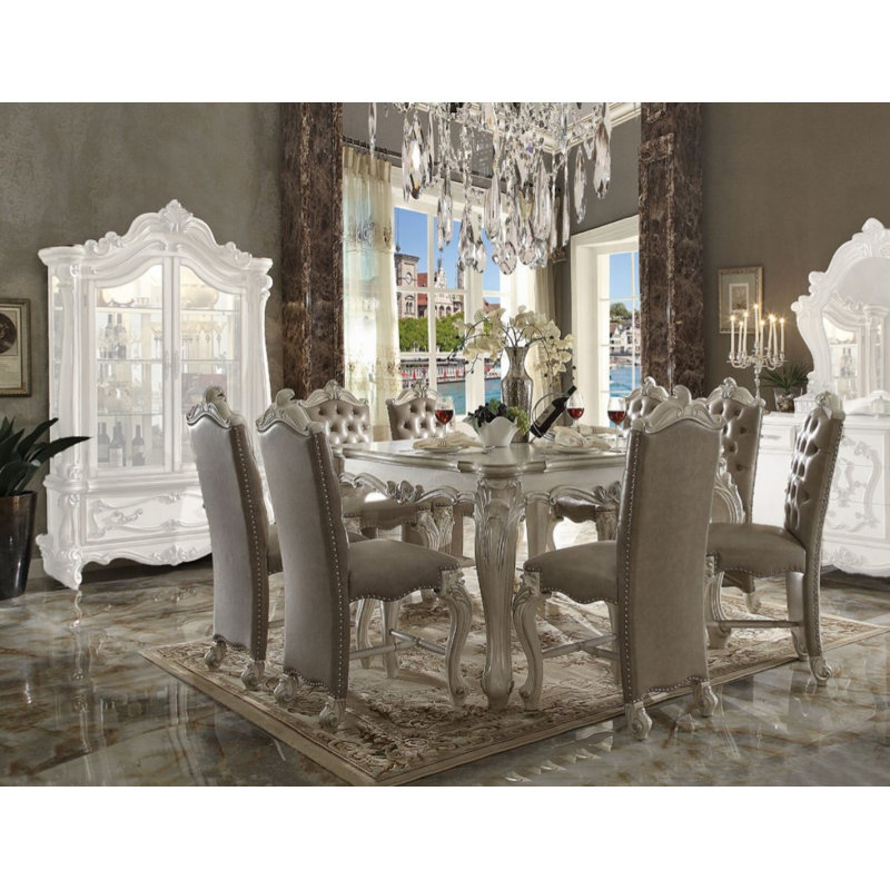 Ensemble de table à hauteur de comptoir 9 pièces Alvan, Blanc os, Gris rétro