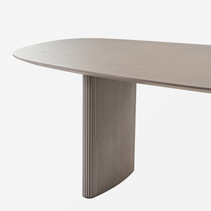 Contemporary 86" Oval Gray Dining Table Set With 6 Upholstered Off-White Side Chairs