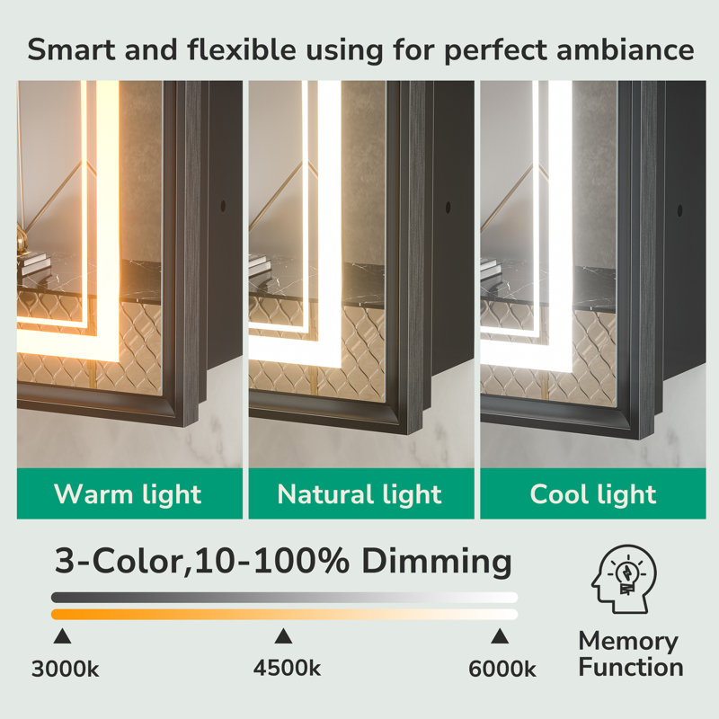 Kassady Recessed & Surface LED Lighted Bathroom Medicine Cabinet, 3-Color, 2 Outlets, Defog Mirror, 26" H x 20" W x 4" D