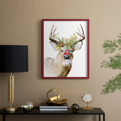 Holiday Deer II Framed Print - Solid Wood