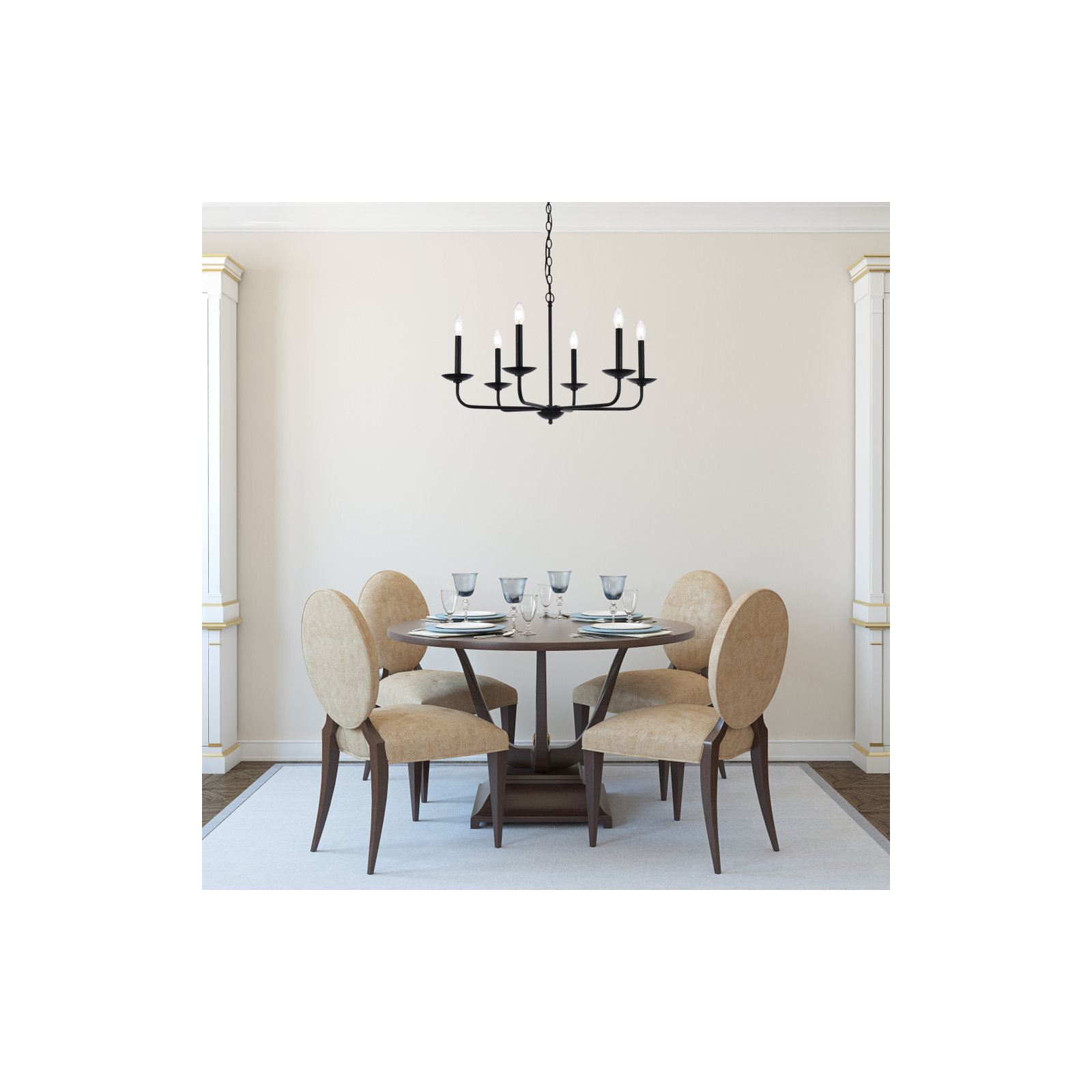 Baltray 6 - Light Candle Style Classic/Traditional Chandelier, Black, 18.5" H x 30" W x 30" D