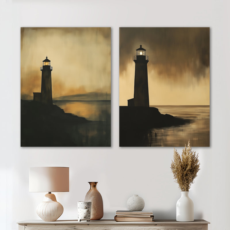 Amber Beacon Dusk I - Phares - Impression sur toile en 2 parties, 32" H x 48" W, Wrapped Canvas