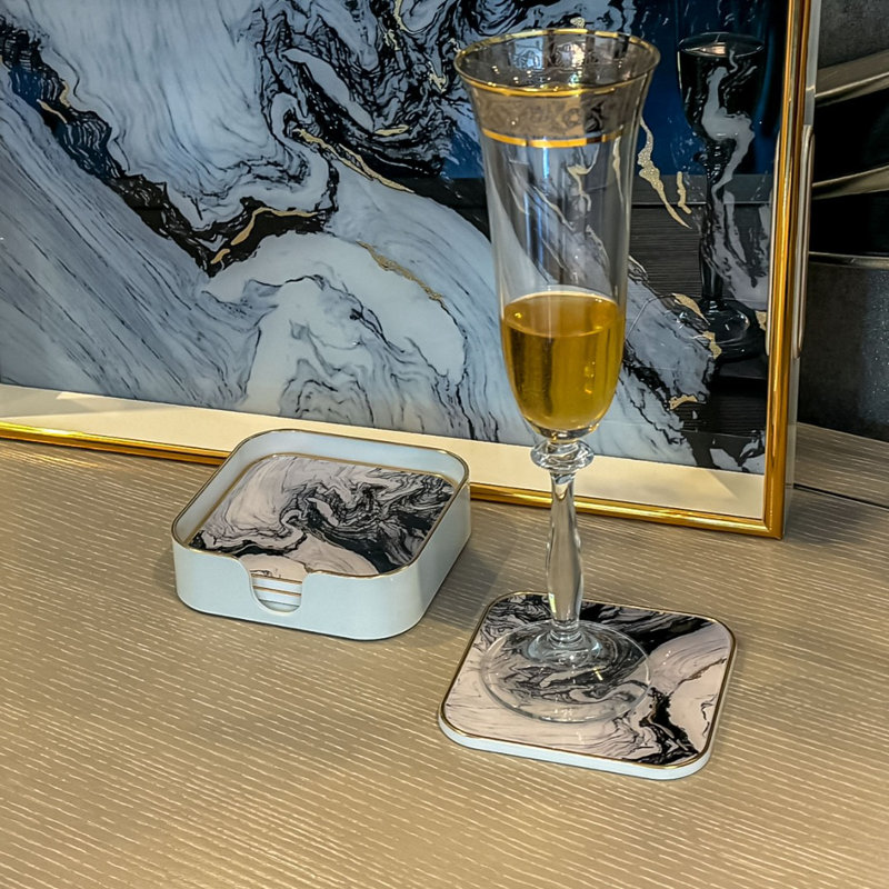 Acrylic Square 4 Piece Coaster Set With Holder