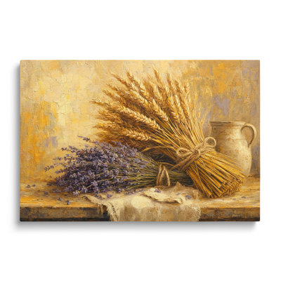 Tableau vintage de gerbe de blé et de lavande sur toile - 51 x 76 cm