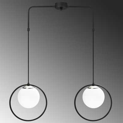 Modern Industrial Chandelier, Black & White, Adjustable Height | Metal Body with Glass Cap, 29.1 x 5.9 inches | 39.4 inches Tall | 2 x E27 Max 40W Sockets | Perfect for Scandinavian & Novelty Decor, IP20 Rated