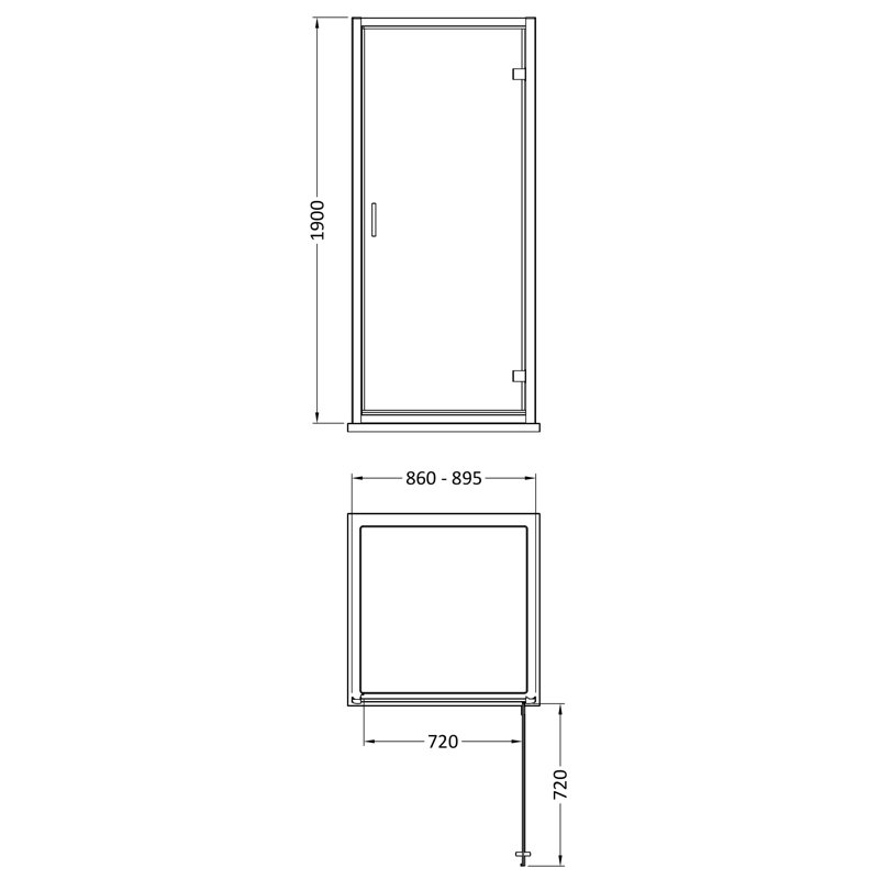 Rene 1900 x 900mm Hinged Shower Door, Brushed Brass