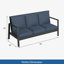 Canapé de patio 75 po 3 places en aluminium toutes saisons avec coussins bleus épais et structure noire-1862159181