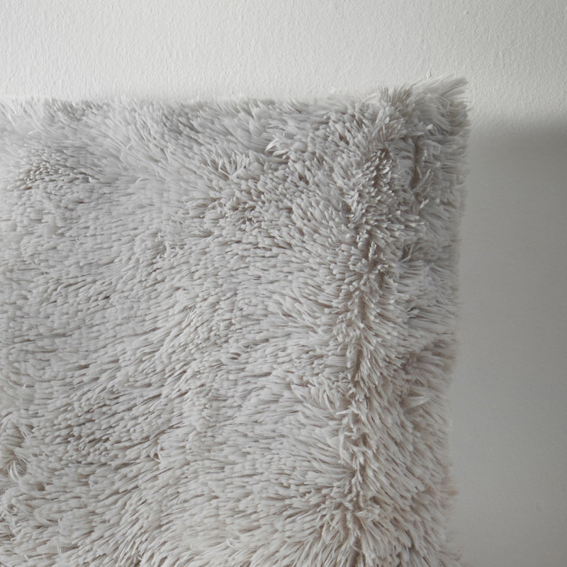Cuddly Deep Pile Faux Fur Cushion Cover, Silver