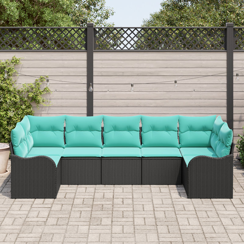 Ensemble de canapé de jardin vidaXL, Structure noire / Coussin bleu