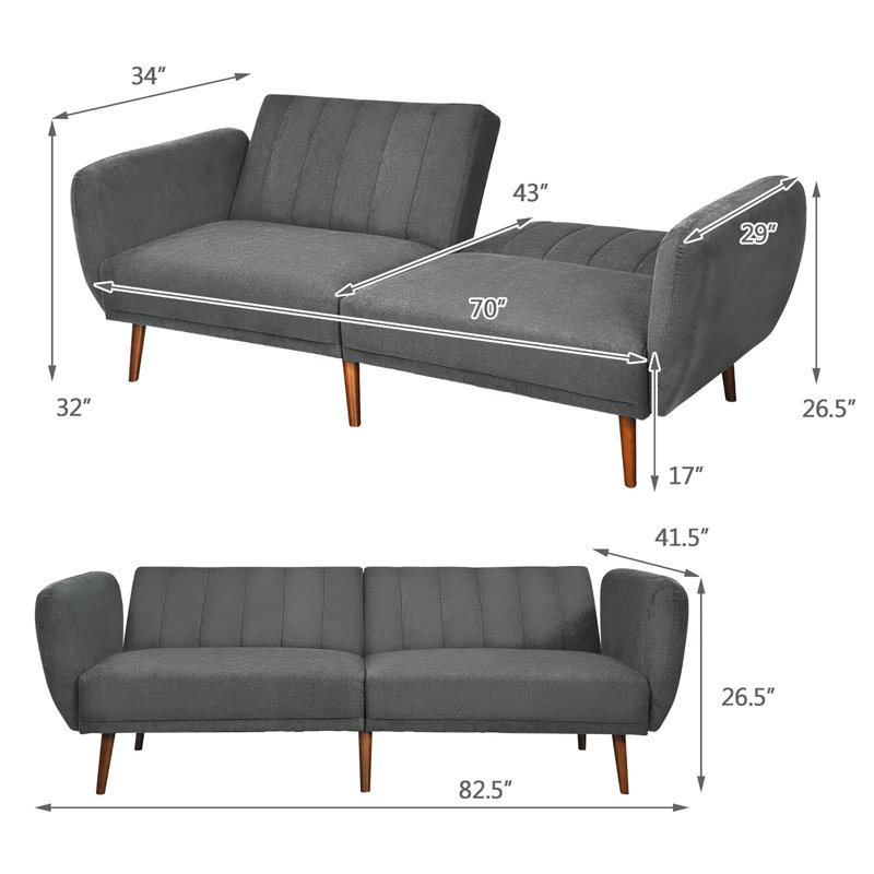 Lennon Twin 82.5'' Upholstered Convertible Sofa, Gray Cotton/Linen