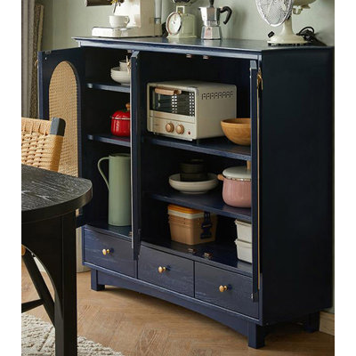 Solid wood adjustable rattan shoe cabinet
