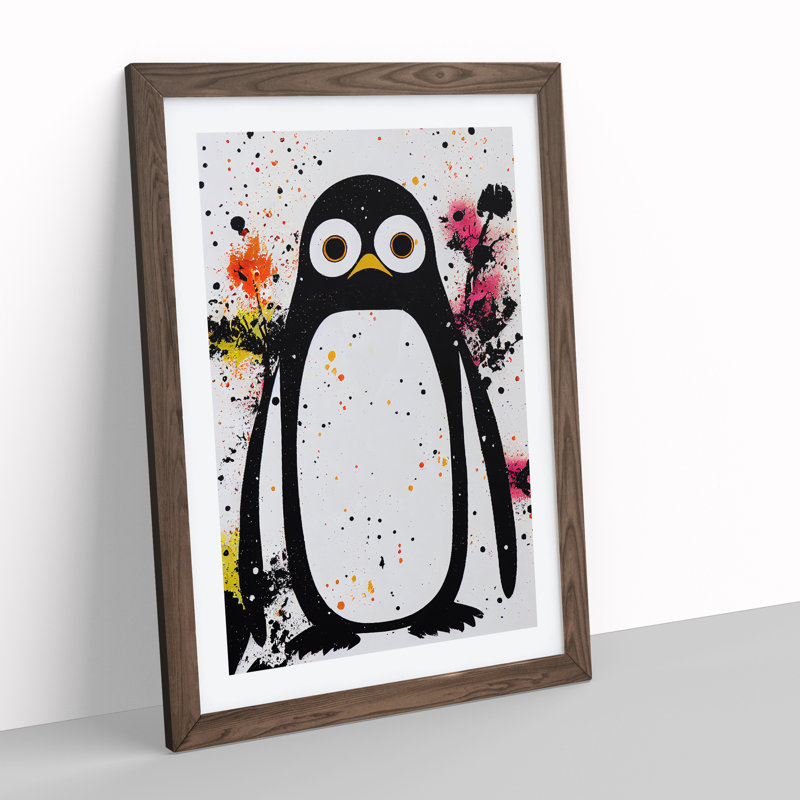 Painted Penguin No.2 - Wall Art, Walnut Framed, 64cm H x 46cm W x 2cm D