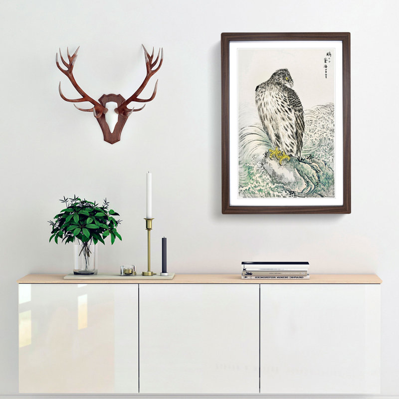 Japanese Golden Eagle by Numata Kashu - Framed Print, 36cm H x 27cm W x 2cm D, Walnut Framed