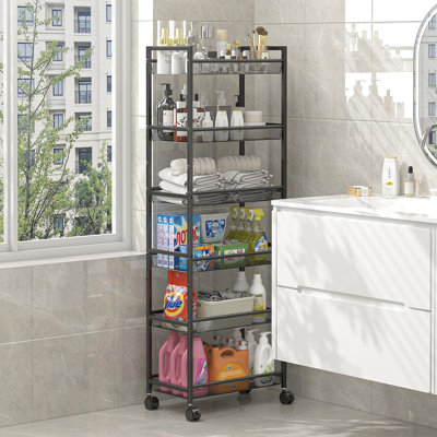 6 Tier Narrow Rolling Storage Cart for Kitchen, Bathroom, Laundry & Living Room