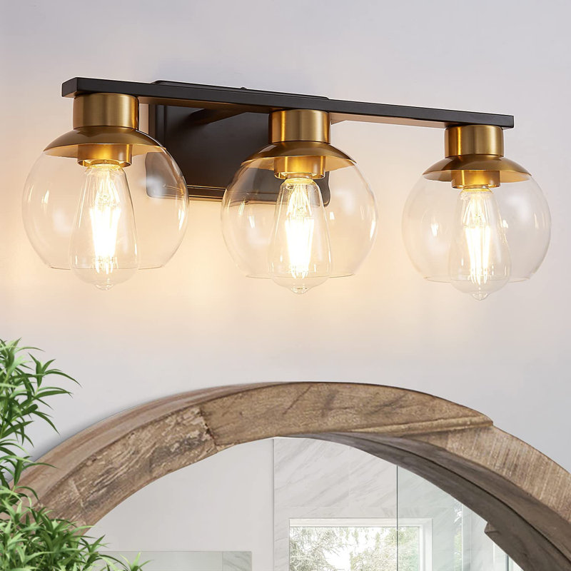 Geneva Dimmable Bathroom Vanity Light Fixtures, 3, Matte Black/Gold