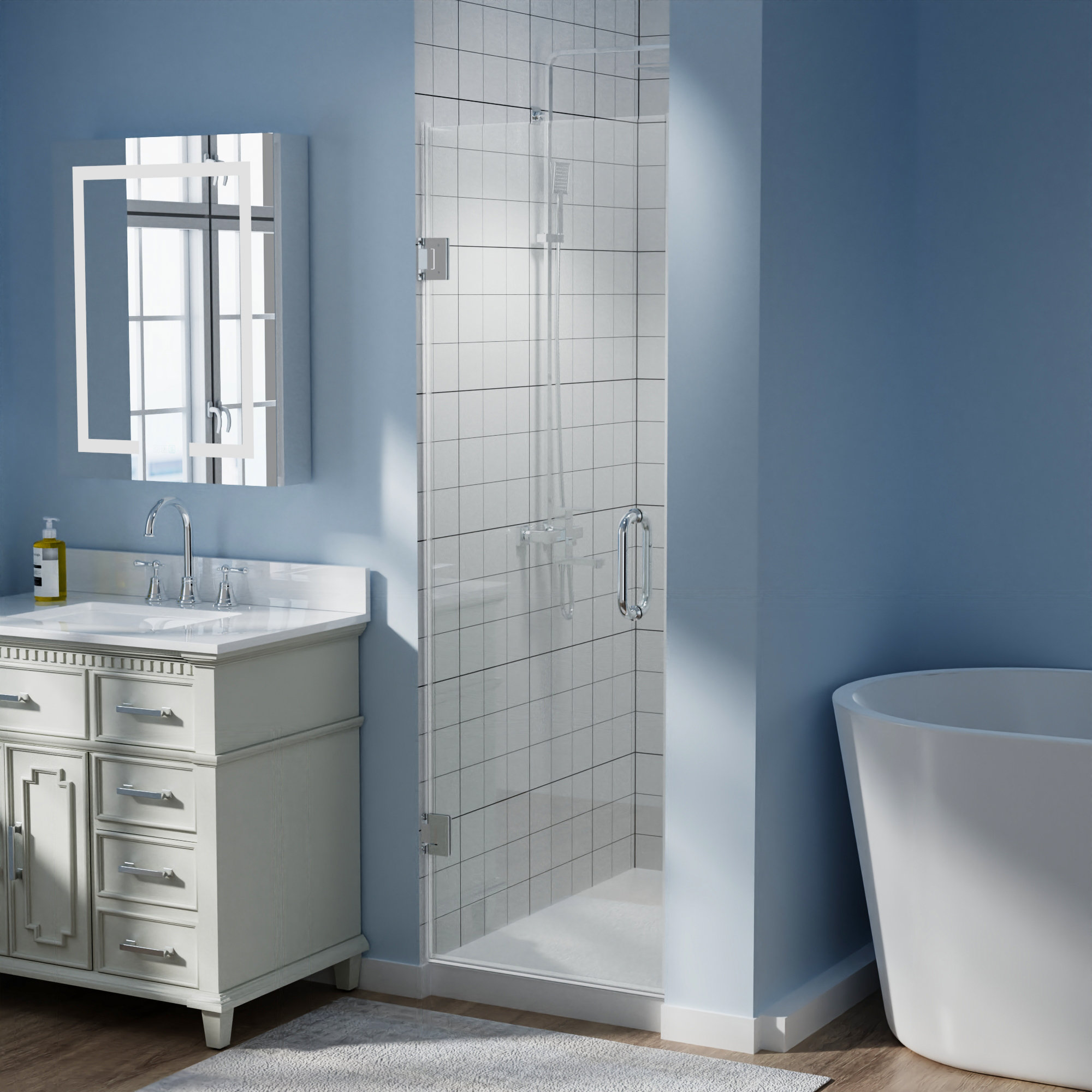 ExBrite 24'' - 24'' W x 72'' H Hinged Frameless Shower Door with Clear ...