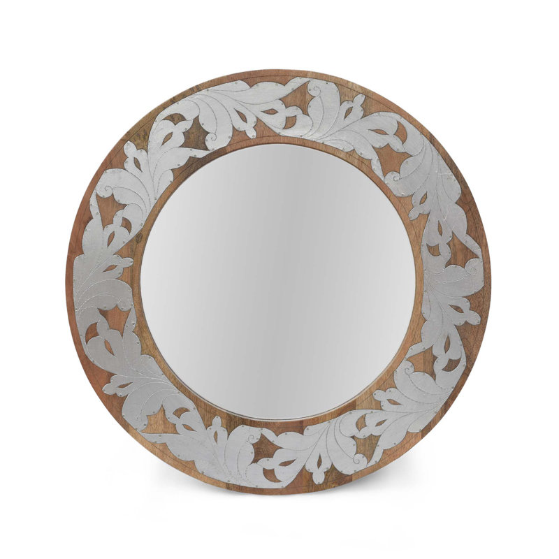 Mango Wood  / Aluminium Fitted  Round Mirror