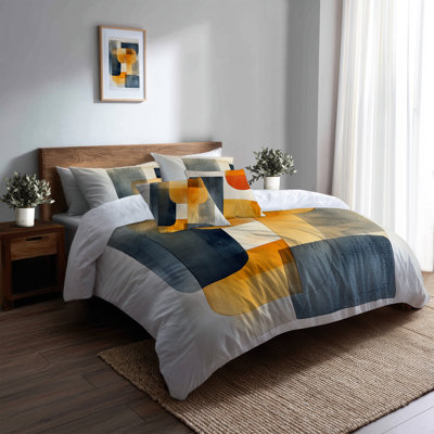 Ensemble de literie à motif géométrique 5 pièces - Ensemble de housse de couette et de coussins minimalistes