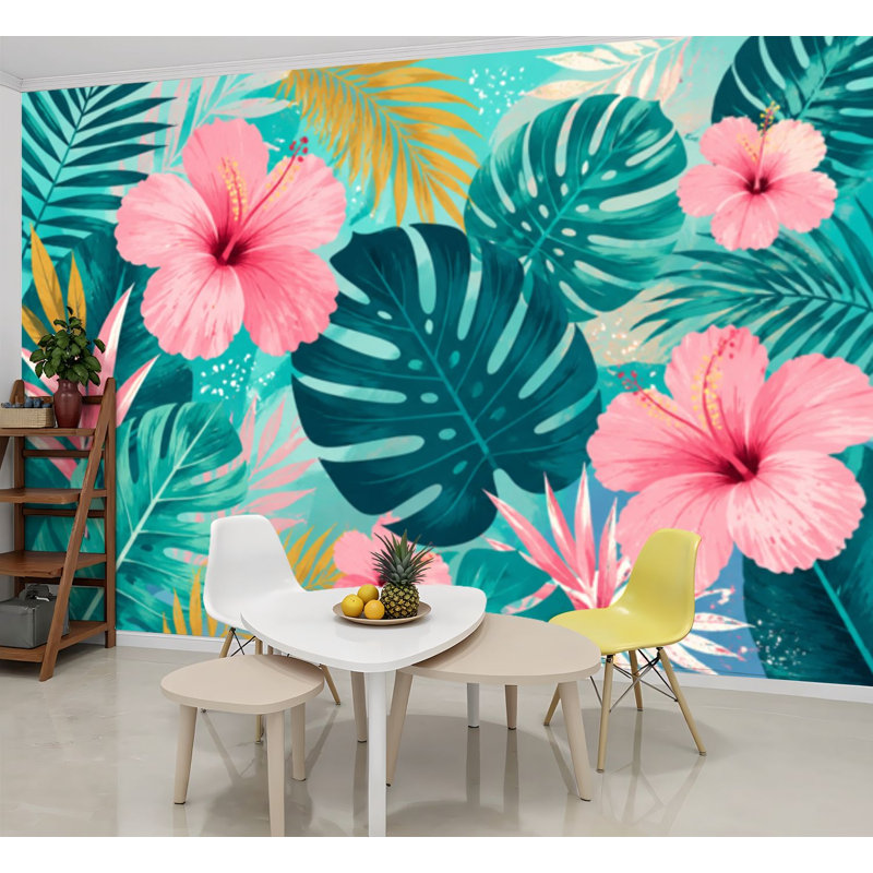 Papier peint adhésif auto-adhésif moderne pour la chambre à coucher avec fleurs tropicales Mid-Century