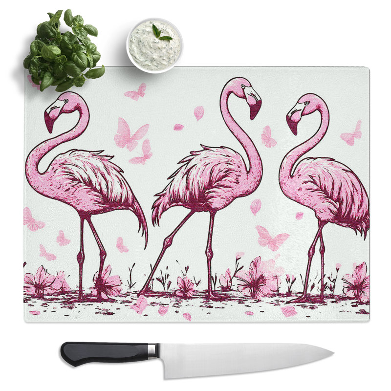 Flamingos  Glass Chopping Board
