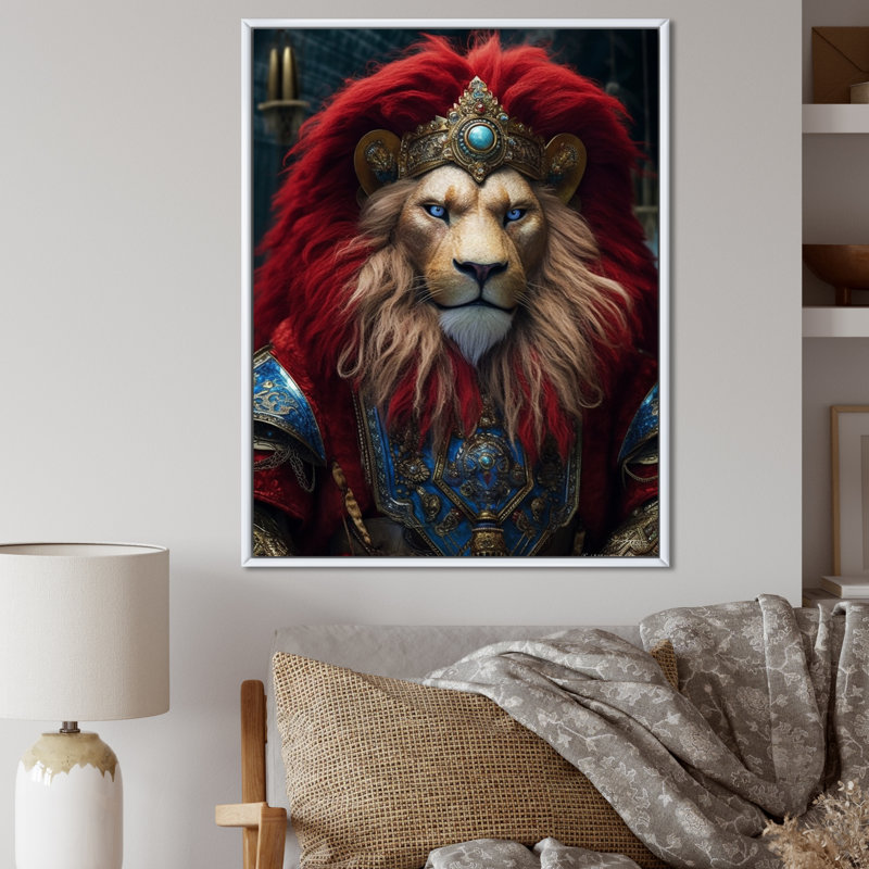 Portrait de lion majestueux, roi antique I - impression, H 32 po x l 24 po x P 1 po, Cadre flottant blanc