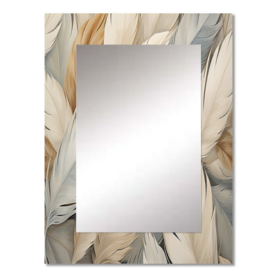 Feathery Plumes II - Feathers Mirror, Modern Unique Wall Mirror, Printed Metal Art