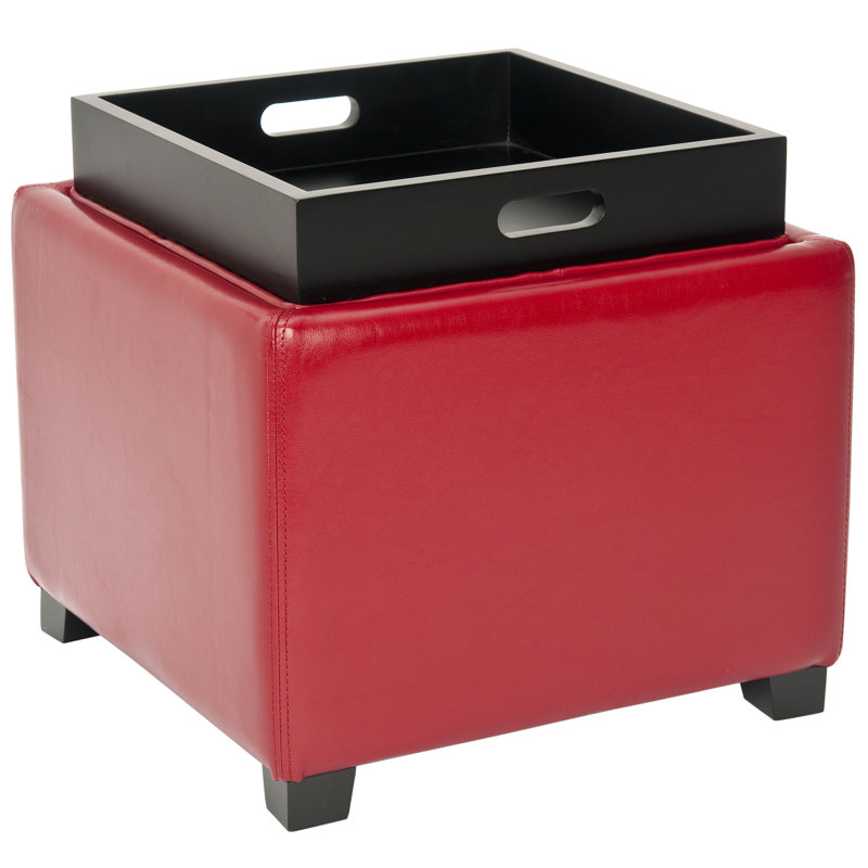 Motto Leather Ottoman, Red Faux leather