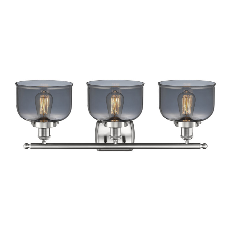 Ballston Urban Bell 8" - 3 Light 28" Bath Vanity Light, Smoked, Brushed Satin Nickel, Incandescent