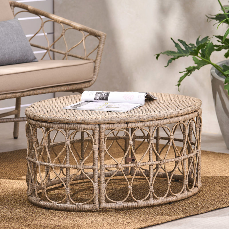 Table basse d'extérieur, tissé, P 24,25 po x l 31,54 po, H 15,5 po, brun, capacité de poids de 225 lb, tissage maximal
