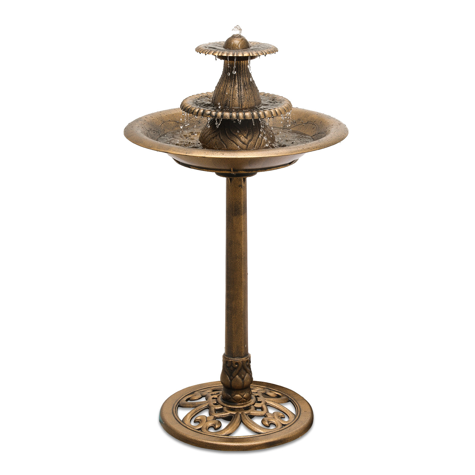 Fleur De Lis Living Outdoor Pedestal Water Fountain and Birdbath ...