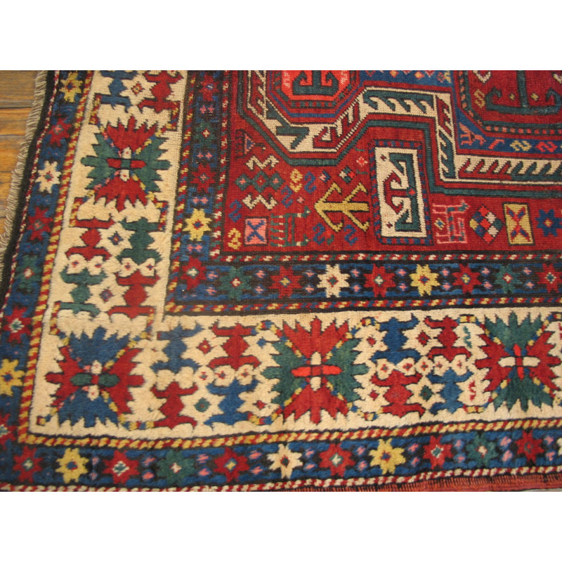 Small Antique Late 19th Century Caucasian Kazak Key Hole Design Rug