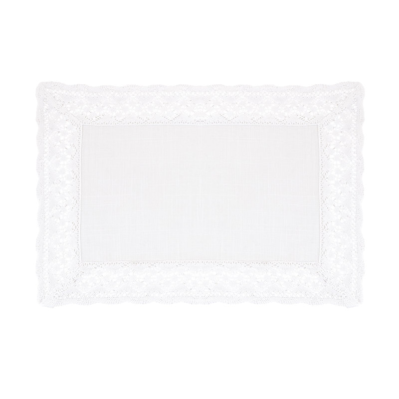 White Lace Border Rectangle Polyester Placemats Set