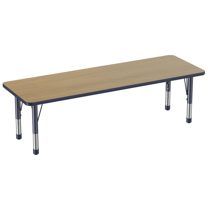 Table d'activité rectangulaire à hauteur réglable en forme de T, 30 po x 48 po, Chêne Pasadena / bleu marine / argent, Épais