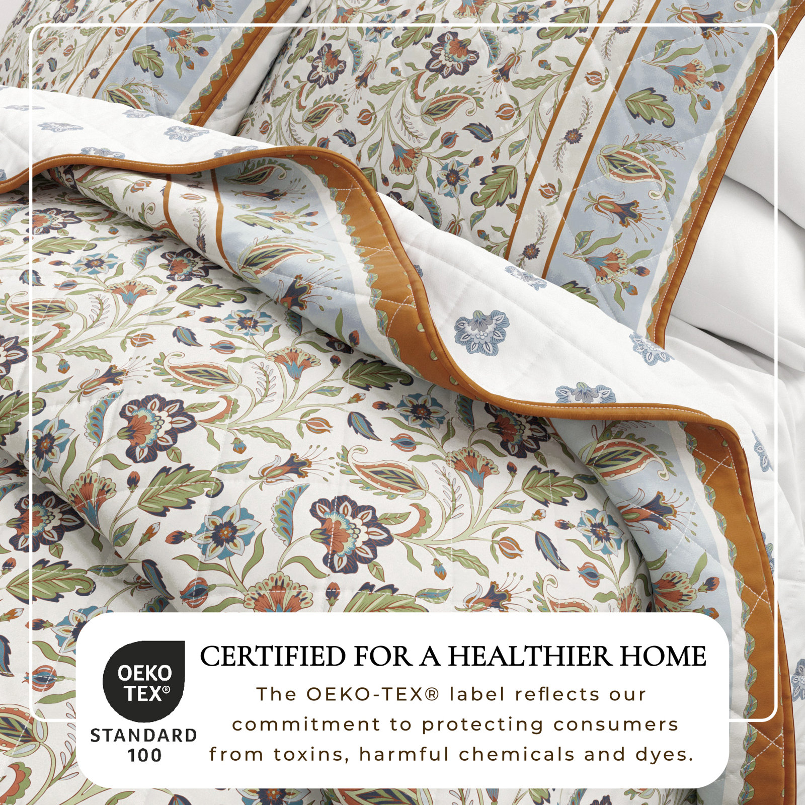 Floral Cotton Quilt Set, Twin Quilt + 1 Standard Sham, Ivory Floral
