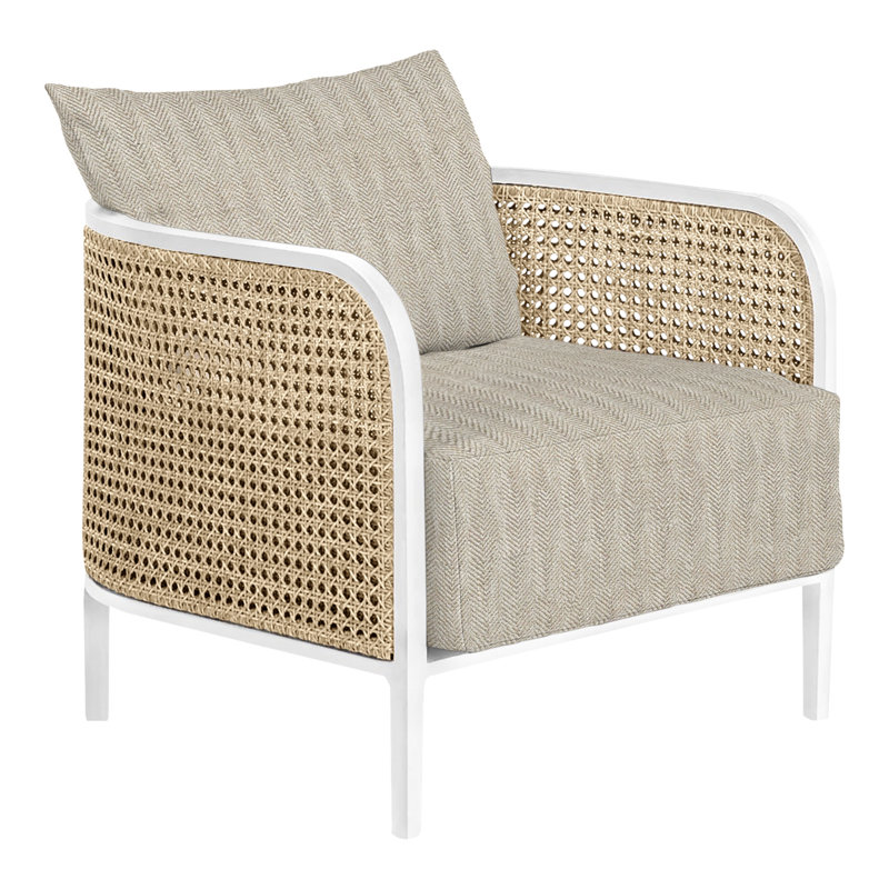Havana Patio Chair with Cushions, Chalk/Natural Resin, Welt + Standard fill, Herringbone Sand