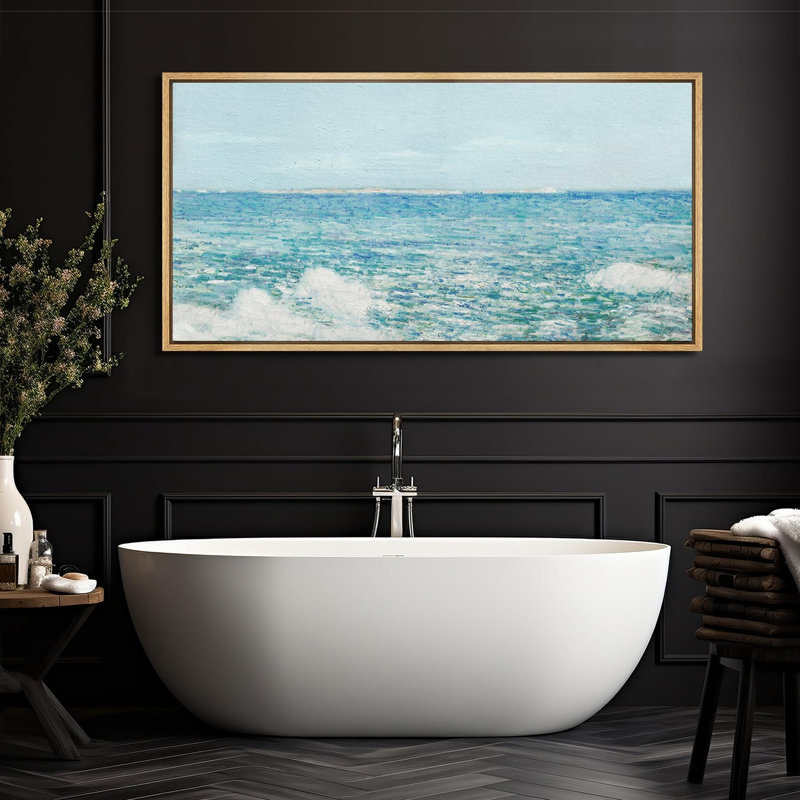 «Coastal Beach Serene Coastal Seascape Gentle Waves», reproduction sur toile, H 30 po x l 60 po, Naturel