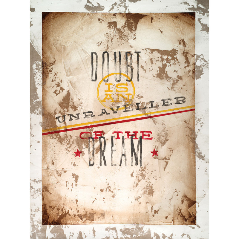 « off thread » par rodney’s, affiche rétro blanche sur toile tendue, H 40 po x l 30 po x P 1,5 po
