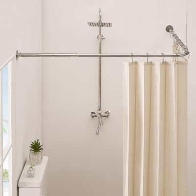 Tringle de rideau de douche en coin, nickel brossé [39 "-69"] x [55 "-85"] Tringle de douche en L réglable à 90 degrés pour baignoire de salle de bain avec 12 crochets à anneaux et support de plafond
