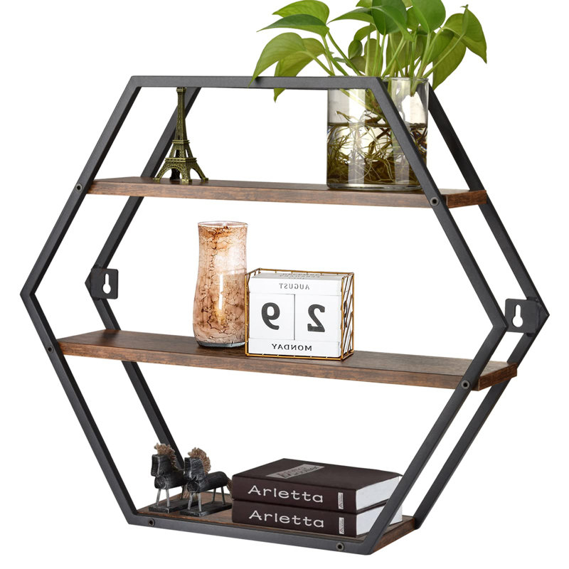 3 Piece Hexagon Floating Shelf with Adjustable Shelves