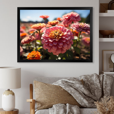 «Colorful Zinnias Field At Sunrise III», reproduction d'art sur toile