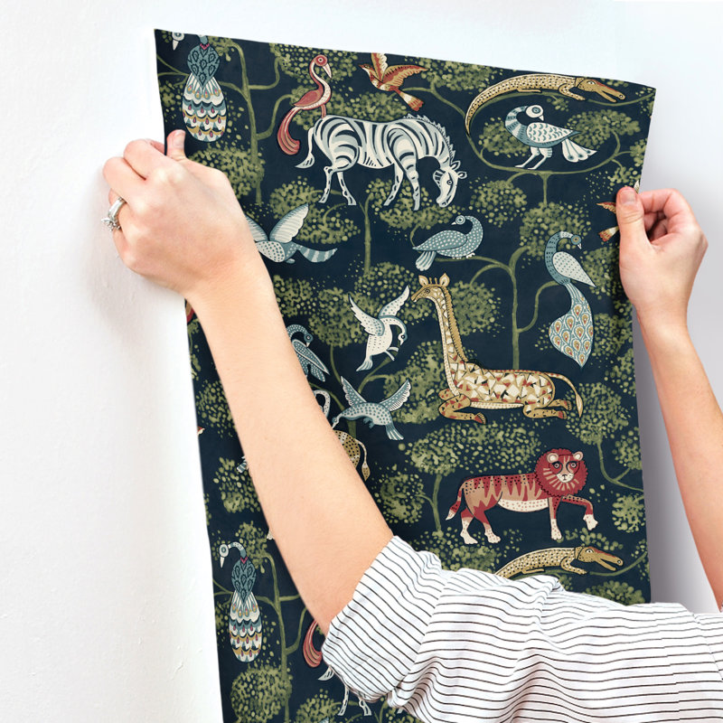 Rigby Jungle Animals Wallpaper, Navy