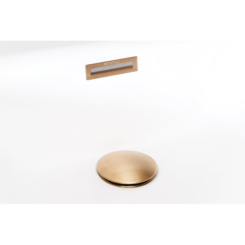 Tulip 64.81'' L Soaking Bathtub, White Matte, Right, Satin Brass