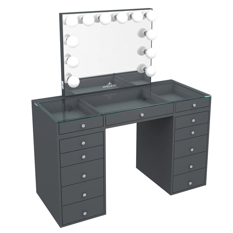 Table de maquillage Gaile Slaystation Plus 2.0 avec miroir de coiffeuse, ensemble de 5 tiroirs pour rangement de maquillage